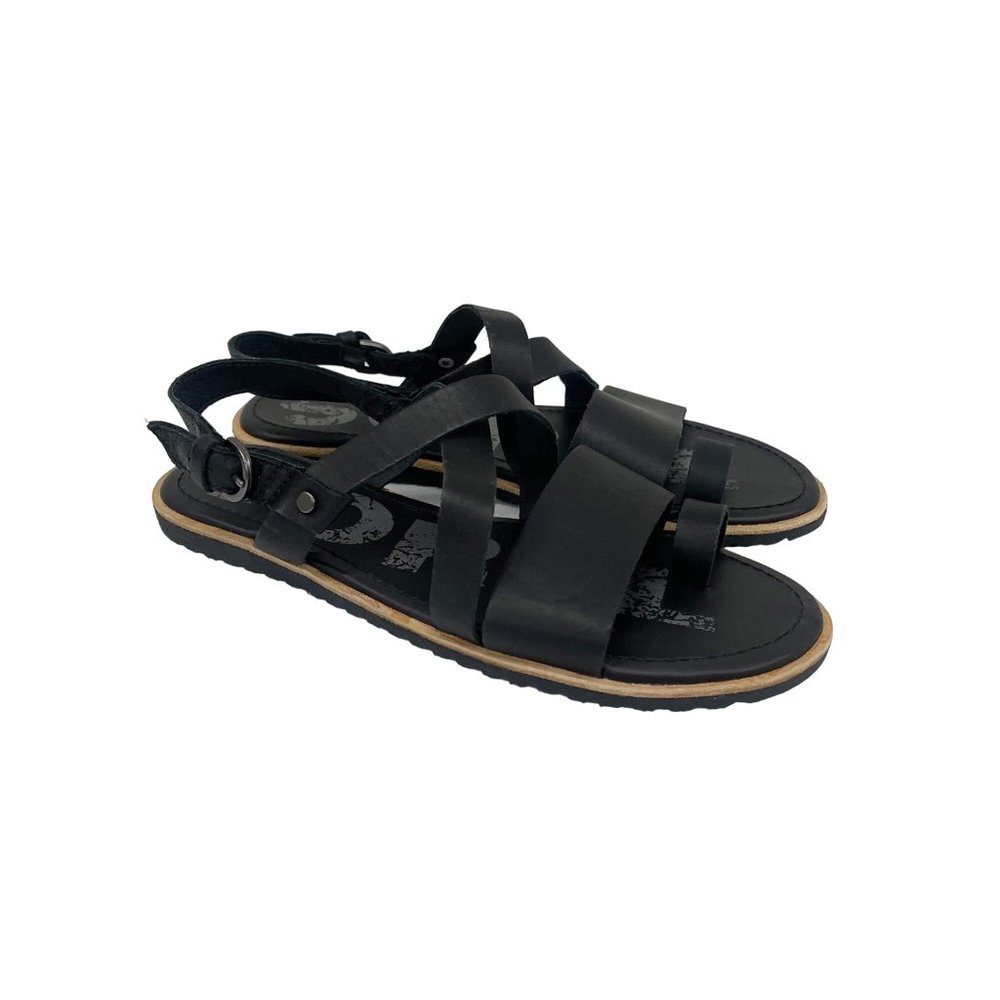 Sorel Ella Criss Cross Black Leather Strappy Sandals Shoes NL3281-010 Womens 6.5